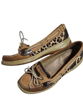 Sperry Tan and Brown Leopard Print Flats